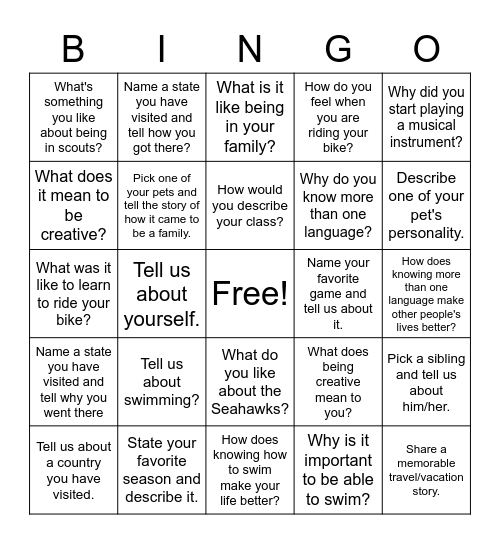 Getting to know you, 3.0 Bingo Card