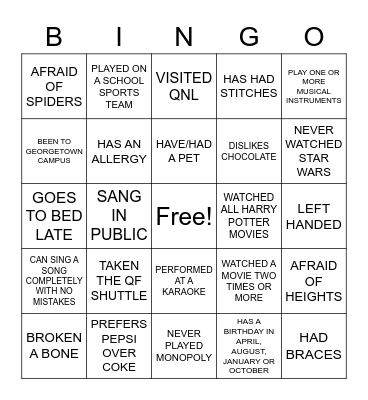 FYE BINGO CARDS Bingo Card