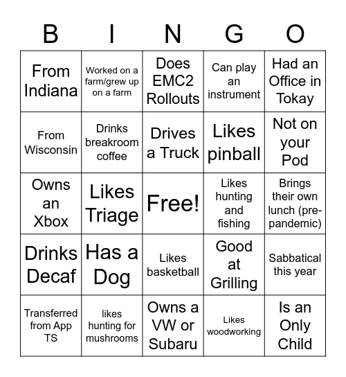 EMC2 TS Bingo Card