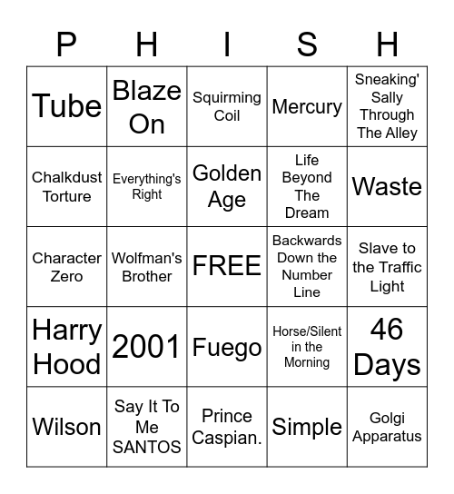 Josh's Phingo at the Gorge Bingo Card