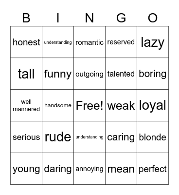 Los Adjetivos Bingo Card