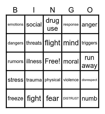 Fight-Flight-Freeze Bingo Card
