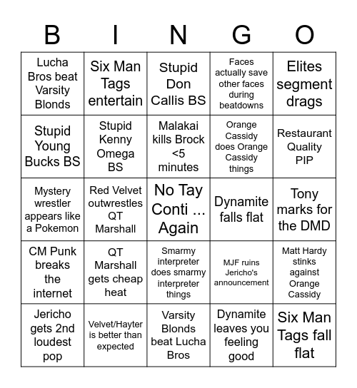 AEW Bingo 8/25/21 Bingo Card