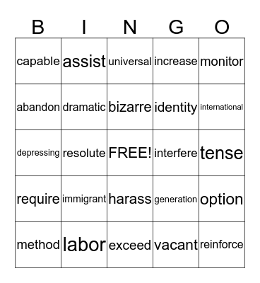 Untitled Bingo Card