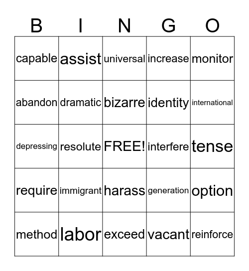 Untitled Bingo Card