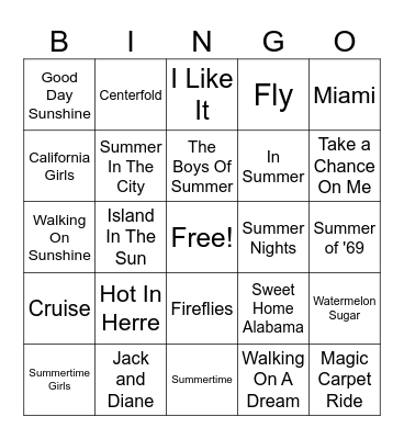 Summer Hits Bingo Card