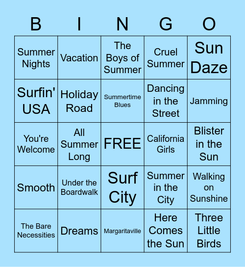 Summer Songs BINGO! Bingo Card