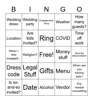 Wedding Bingo Card