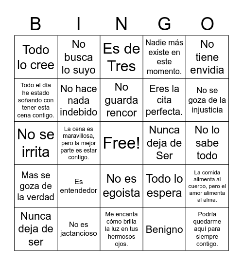 Bingo Matrimonial-El Amor Bingo Card