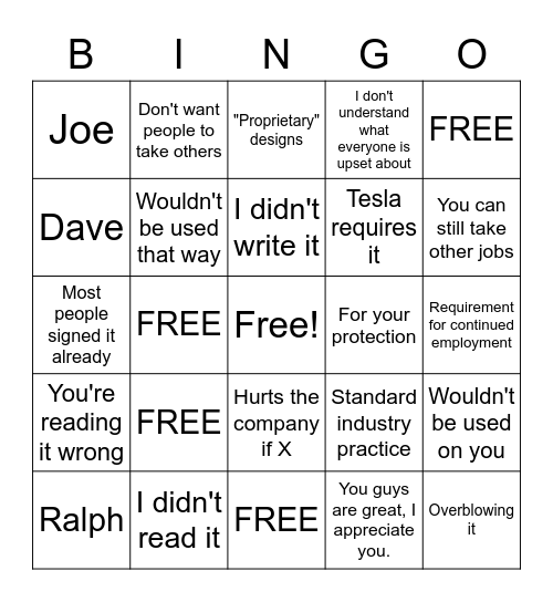 Contract Bingo Card