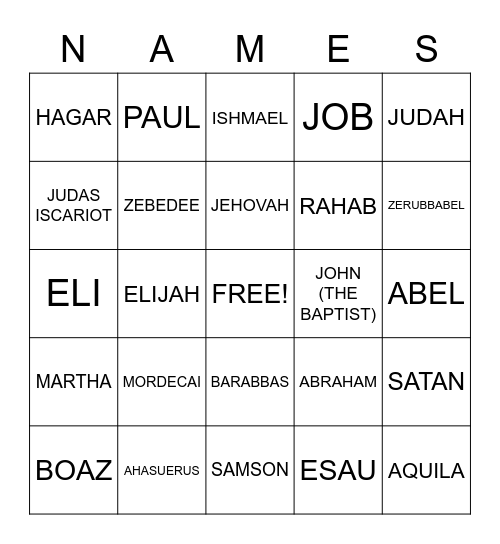 BIBLE BINGO Card