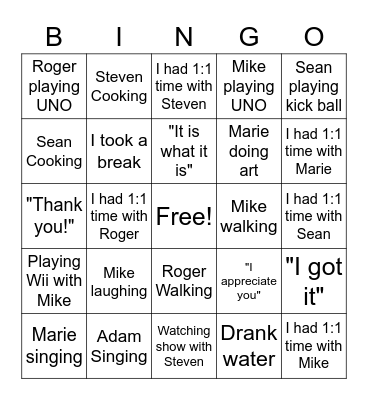 Comice House BINGO Card