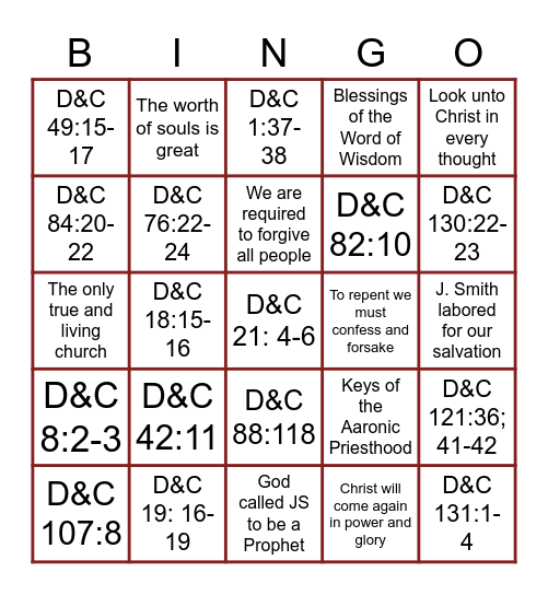 D&C Doctrinal Mastery Bingo Card