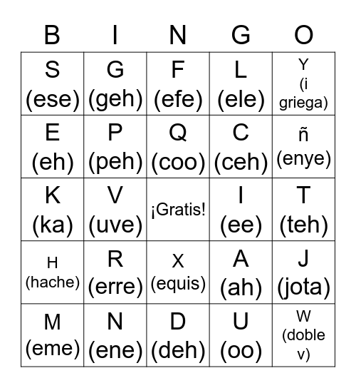 El alfabeto en español Bingo Card