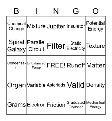 Science Review Bingo Card