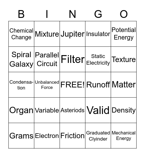 Science Review Bingo Card