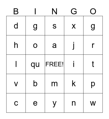 Letter Sounds Bingo Card