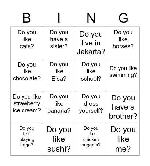 Do you like..... Bingo Card