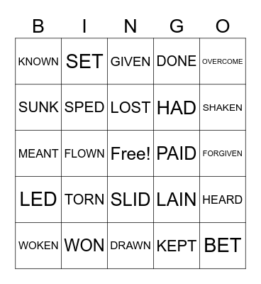 PAST PARTICIPLE VERBS Bingo Card