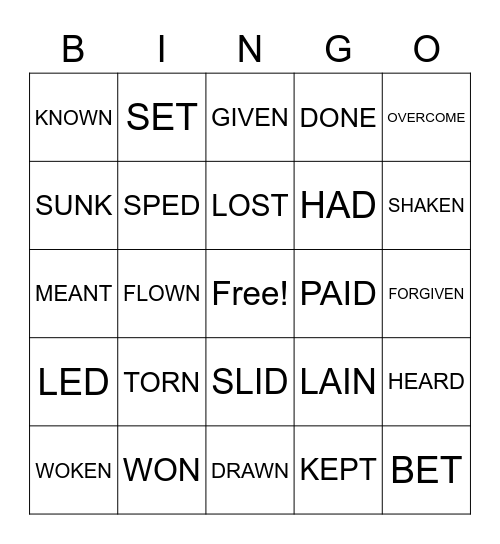 PAST PARTICIPLE VERBS Bingo Card