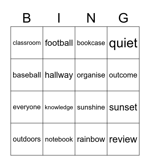 bingo spelling week 8 term 3 Bingo Card