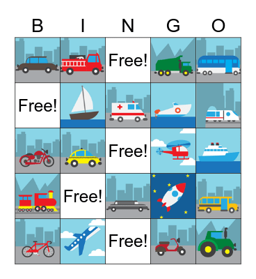 Means of Transportation Bingo Card