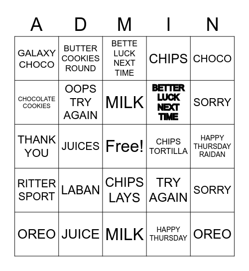 Untitled Bingo Card