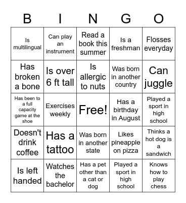 Ice Breaker Bingo Card