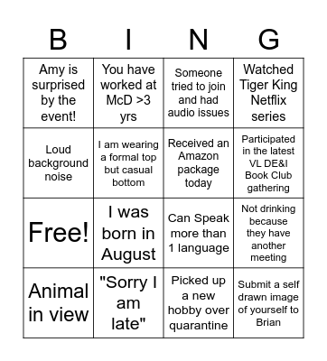 Amy's Celebration Bingo Card