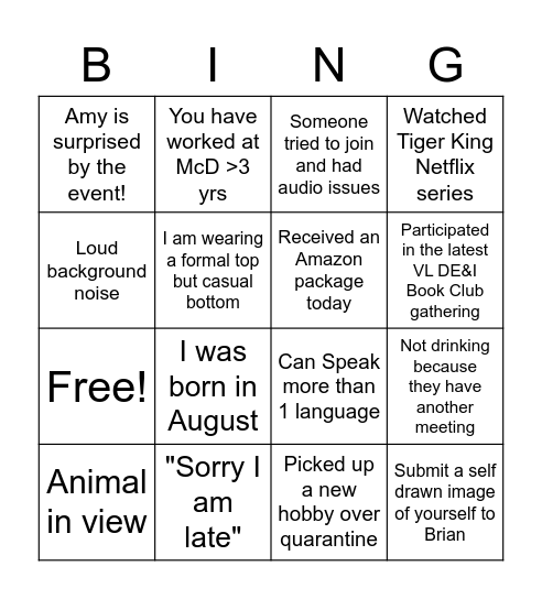 Amy's Celebration Bingo Card