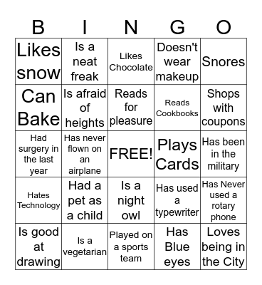 People Bingo Card