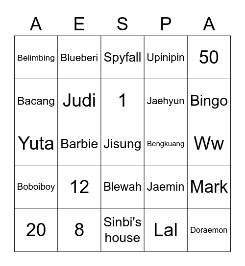 Punya Jijel Bingo Card