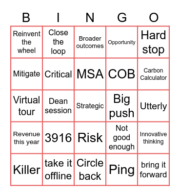 Sales Meeting Bingo Card