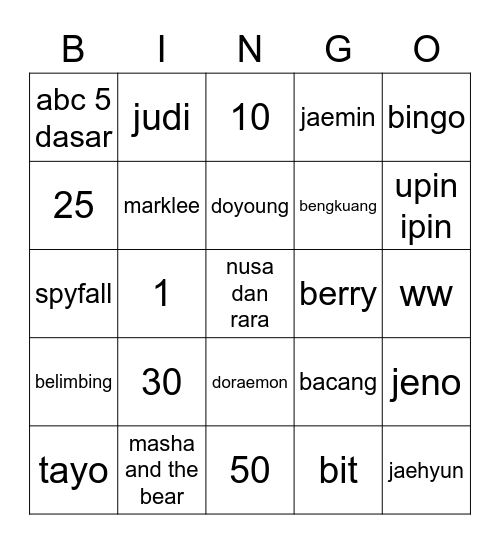 Untitled Bingo Card