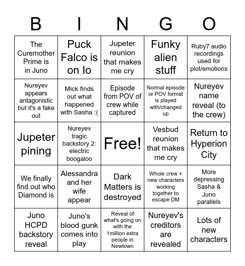 Juno Steel s4 bingo Card