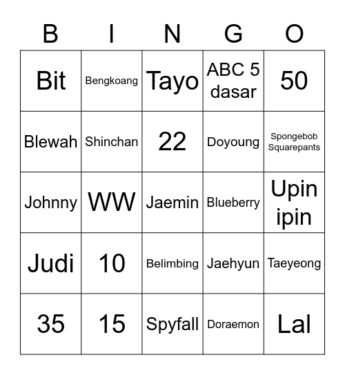 IRENExDG Bingo Card