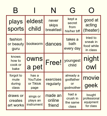 Grade 11 Egypt AY 2021-2022 Bingo Card