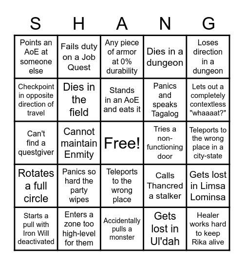 The Rika Activity Bingo Card Bingo Card