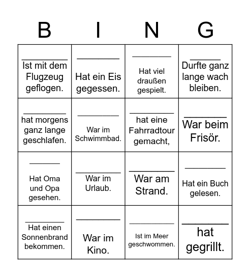 Ferienbingo Card