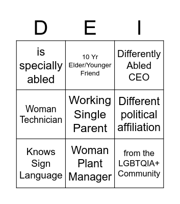 Diversity BINGO Card