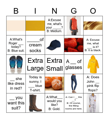 Color & Clothes Bingo Card