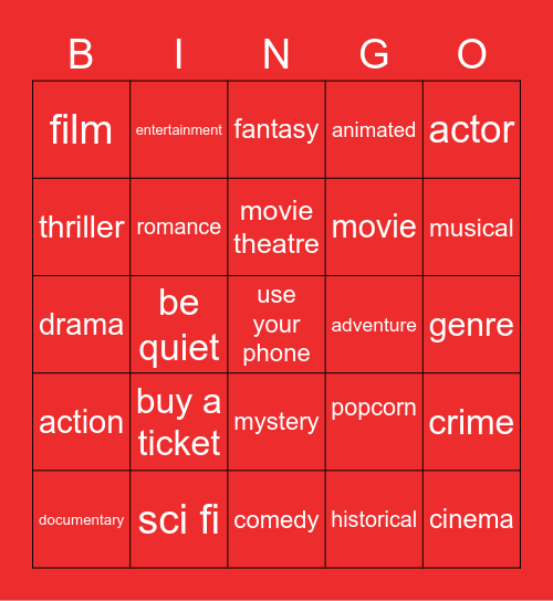 M3 Movies and the Cinema Bingo Card
