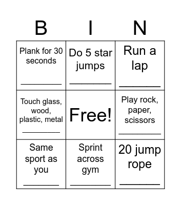 PE Bingo Card