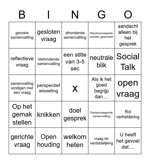 Bais gespreksvaardigheden Bingo Card