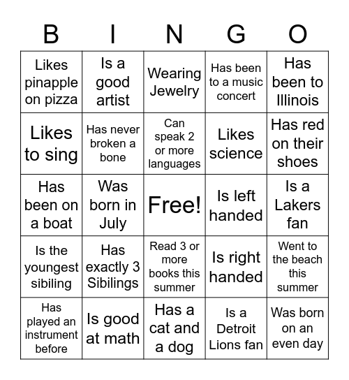 Untitled Bingo Card