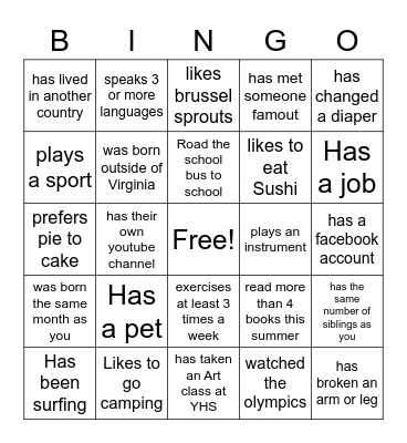 Ice Breaker Bingo Card