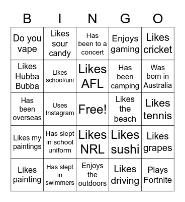 Fraser's Bingo Card