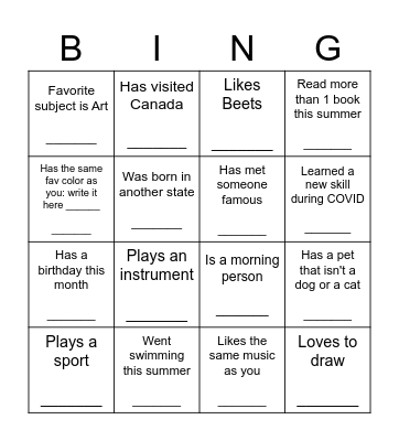 Human Scavenger Hunt Bingo Card