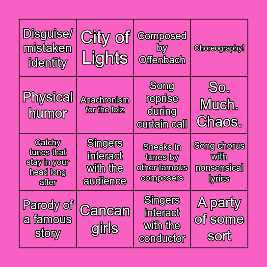 The French Operetta Bingo Card