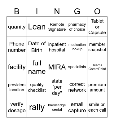 Quality Bingo Card